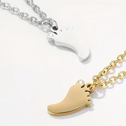 Stainless Steel 18K Gold Plated Retro Simple Style Footprint Plating Inlay Zircon Pendant Necklace