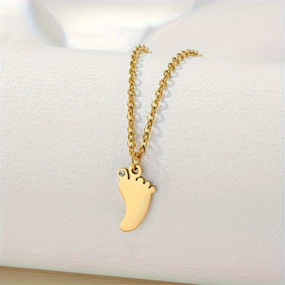 Stainless Steel 18K Gold Plated Retro Simple Style Footprint Plating Inlay Zircon Pendant Necklace