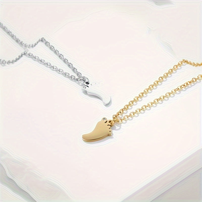 Stainless Steel 18K Gold Plated Retro Simple Style Footprint Plating Inlay Zircon Pendant Necklace