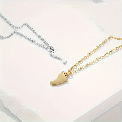 Stainless Steel 18K Gold Plated Retro Simple Style Footprint Plating Inlay Zircon Pendant Necklace