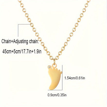 Stainless Steel 18K Gold Plated Retro Simple Style Footprint Plating Inlay Zircon Pendant Necklace