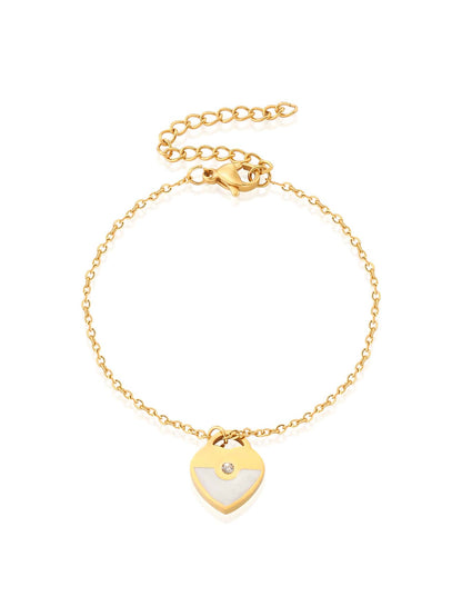 Stainless Steel 18K Gold Plated IG Style Round Heart Shape Inlay Zircon Bracelets