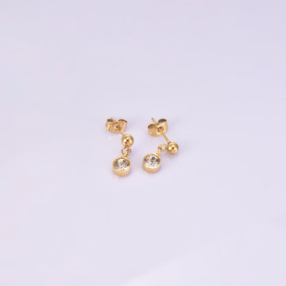 1 Pair Simple Style Round Inlay Titanium Steel Zircon 18K Gold Plated Drop Earrings