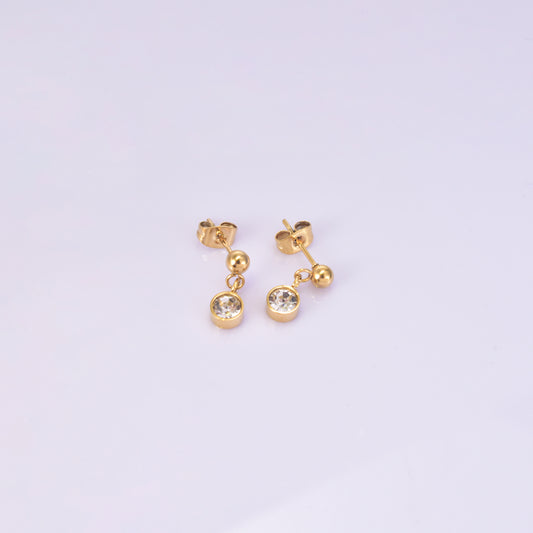 1 Pair Simple Style Round Inlay Titanium Steel Zircon 18K Gold Plated Drop Earrings