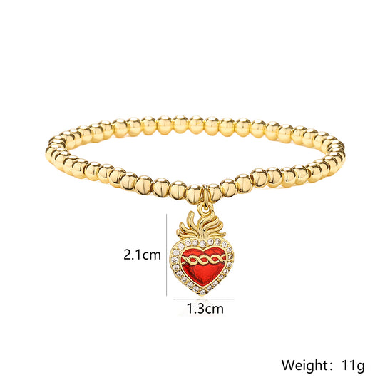 Copper 18K Gold Plated IG Style Retro Commute Heart Shape Bird Inlay Zircon Bracelets
