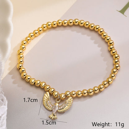Copper 18K Gold Plated IG Style Retro Commute Heart Shape Bird Inlay Zircon Bracelets
