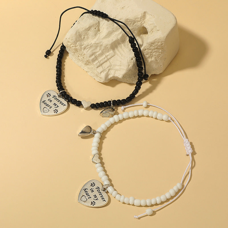 Romantic Letter Heart Shape Alloy Seed Bead Beaded Plating Couple Bracelets