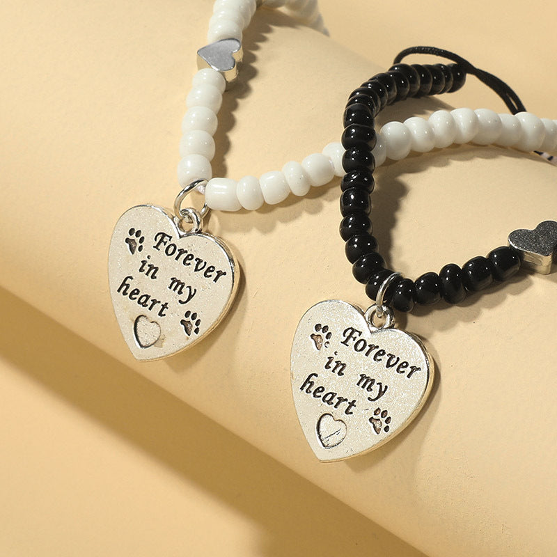 Romantic Letter Heart Shape Alloy Seed Bead Beaded Plating Couple Bracelets