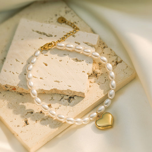 Titanium Steel 18K Gold Plated IG Style Simple Style Commute Heart Shape Beaded Bracelets