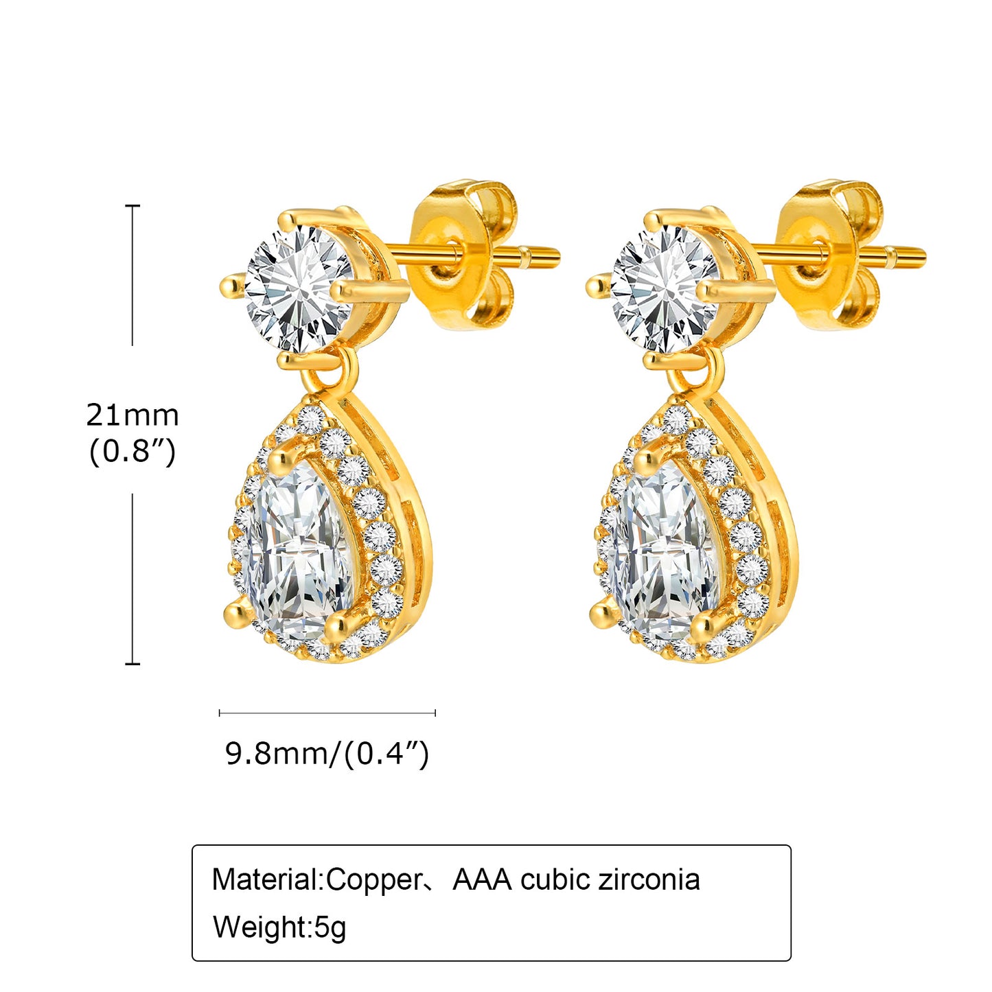 1 Pair Elegant Shiny Water Droplets Inlay Copper Zircon 18K Gold Plated Drop Earrings