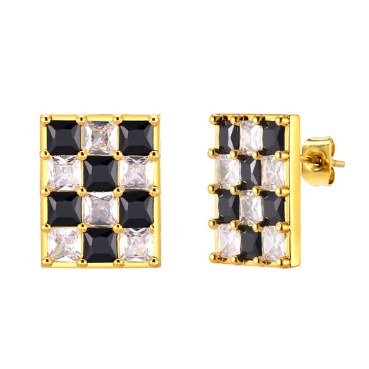 1 Pair IG Style Rectangle Inlay Copper Zircon 18K Gold Plated Ear Studs