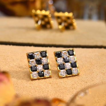 1 Pair IG Style Rectangle Inlay Copper Zircon 18K Gold Plated Ear Studs