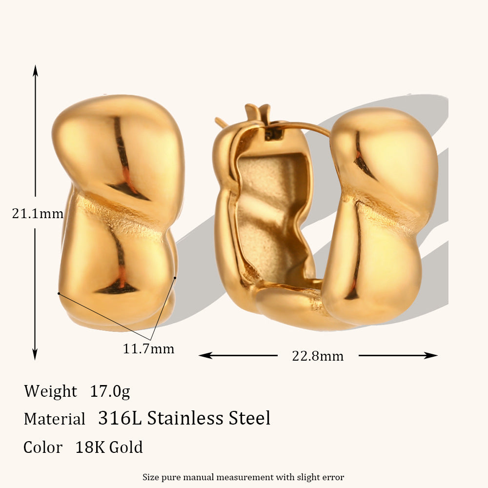 1 Pair Lady Simple Style Irregular Polishing Plating Stainless Steel 18K Gold Plated Hoop Earrings