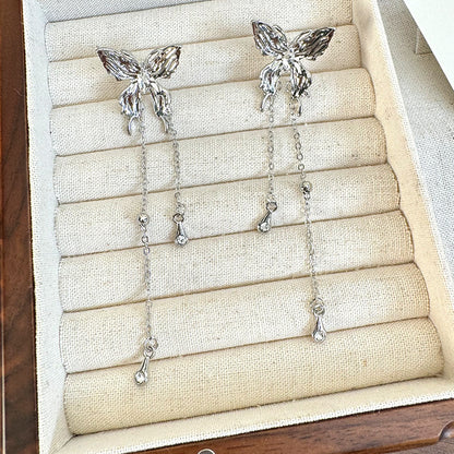 1 Pair Sweet Cool Style Butterfly Tassel Plating Alloy Drop Earrings