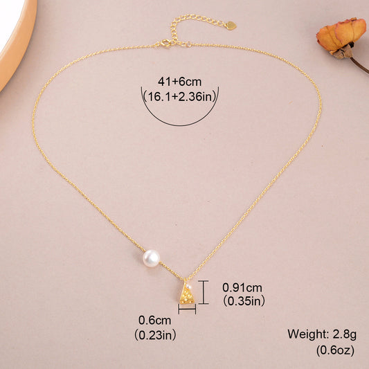 Copper 18K Gold Plated Elegant Pearl Freshwater Pearl Pendant Necklace