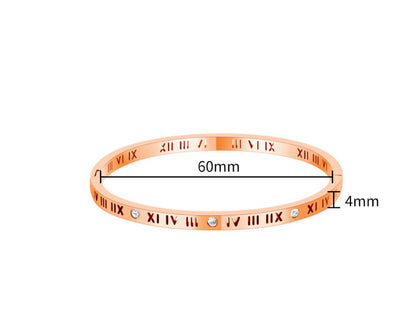 Stainless Steel Simple Style Roman Numeral Plating Inlay Zircon Bangle