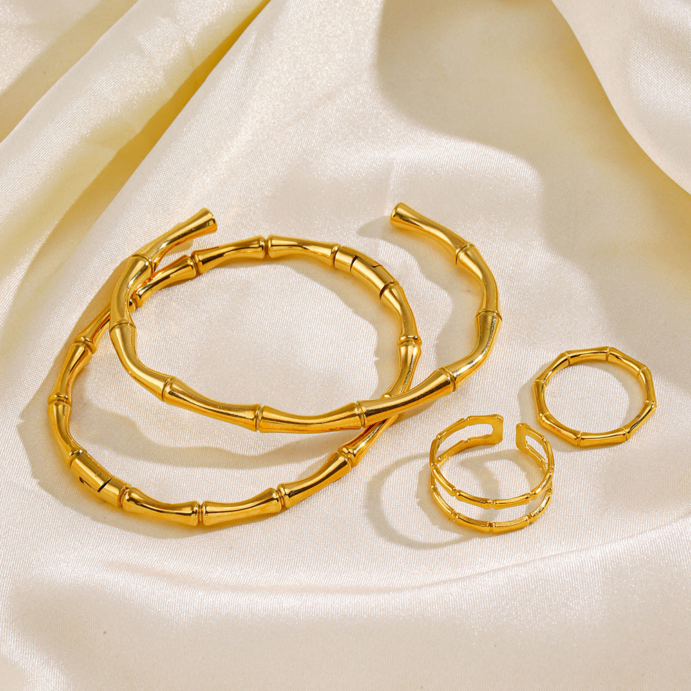 Stainless Steel 18K Gold Plated Simple Style Bamboo Rings Bracelets