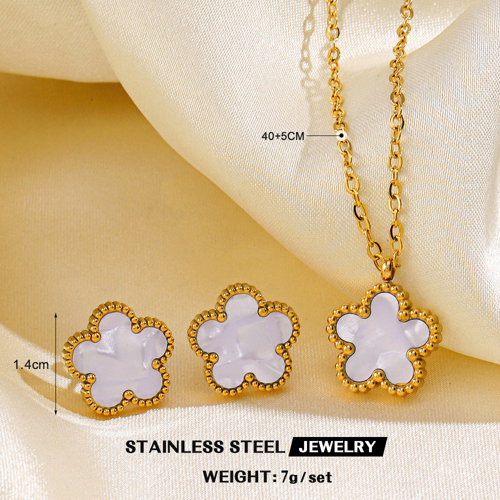 Stainless Steel 18K Gold Plated Simple Style Flower Inlay Shell Earrings Necklace