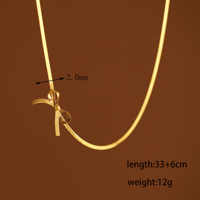 Vintage Style Simple Style Solid Color Bow Knot Stainless Steel Plating 18k Gold Plated Necklace