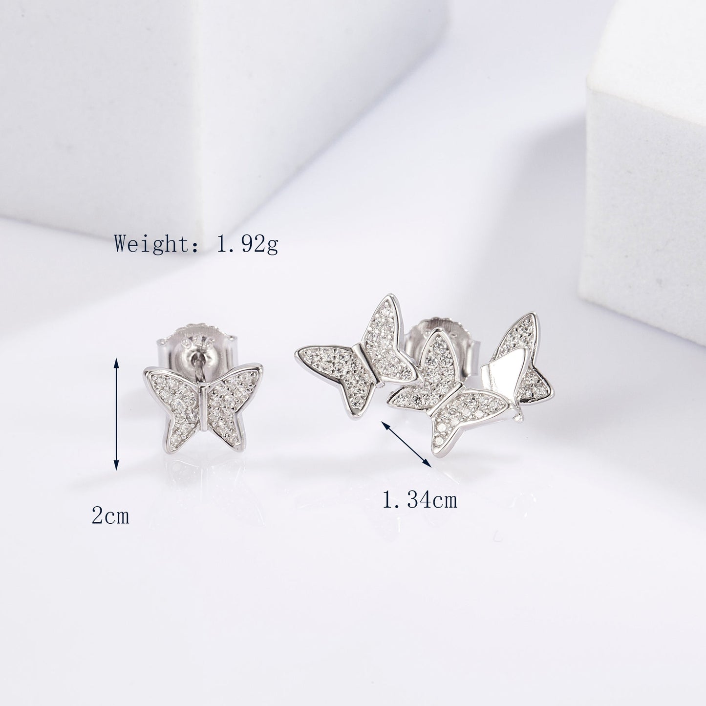 1 Pair Cute Sweet Circle Snake Butterfly Plating Inlay Sterling Silver Zircon White Gold Plated Ear Studs