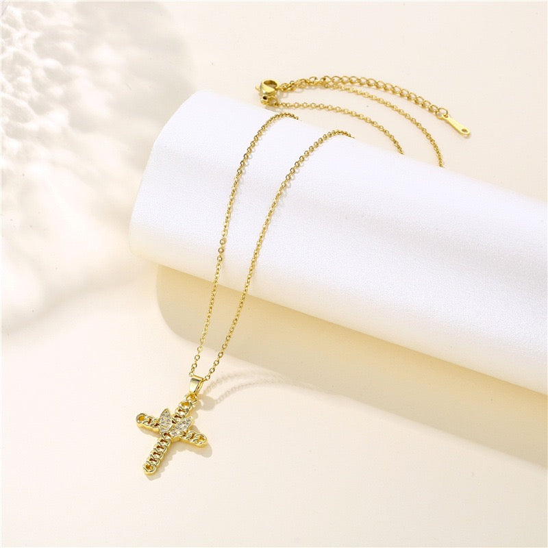 Casual Simple Style Cross Butterfly Stainless Steel Alloy Artificial Diamond Unisex Pendant Necklace