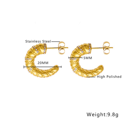 1 Pair Casual Simple Style C Shape Titanium Steel Zircon 18K Gold Plated Ear Studs