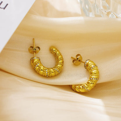 1 Pair Casual Simple Style C Shape Titanium Steel Zircon 18K Gold Plated Ear Studs