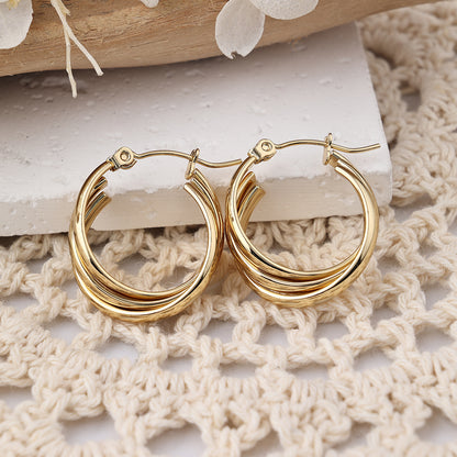 1 Pair IG Style Casual Geometric Stainless Steel 18K Gold Plated Hoop Earrings