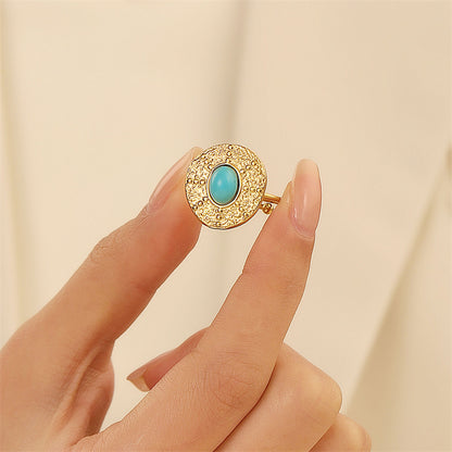 Titanium Steel 18K Gold Plated Casual Elegant Sun Heart Shape Turquoise Open Rings