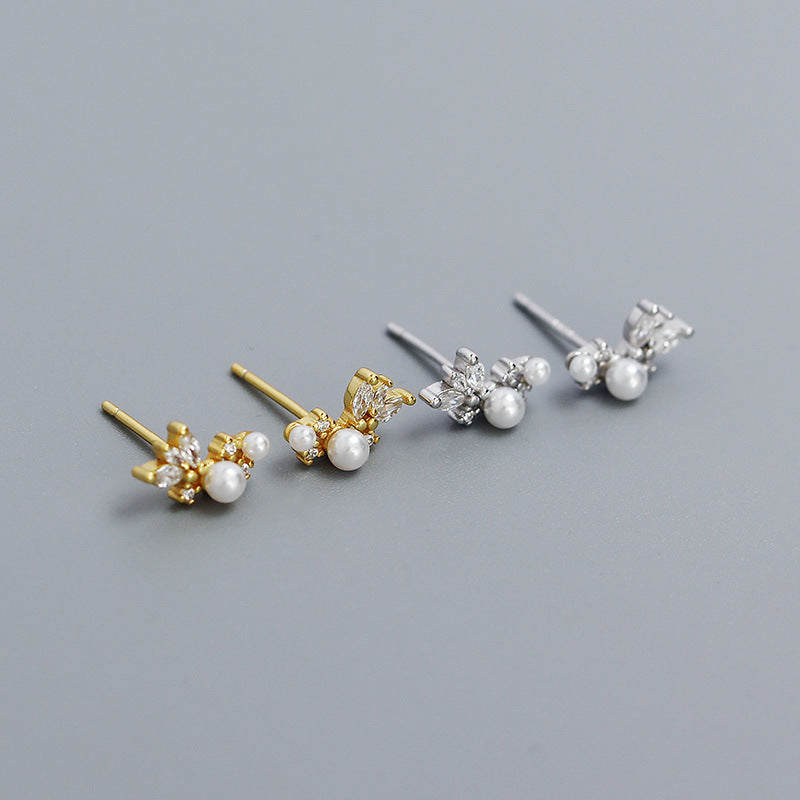 1 Pair IG Style Simple Style Geometric Plating Inlay Sterling Silver Artificial Pearls Artificial Diamond Ear Studs