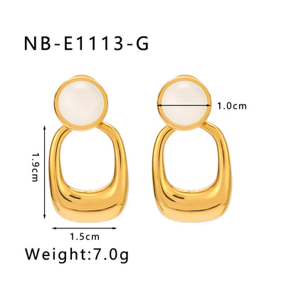 1 Pair Vintage Style Simple Style Geometric Round Inlay Stainless Steel Opal 18K Gold Plated Drop Earrings