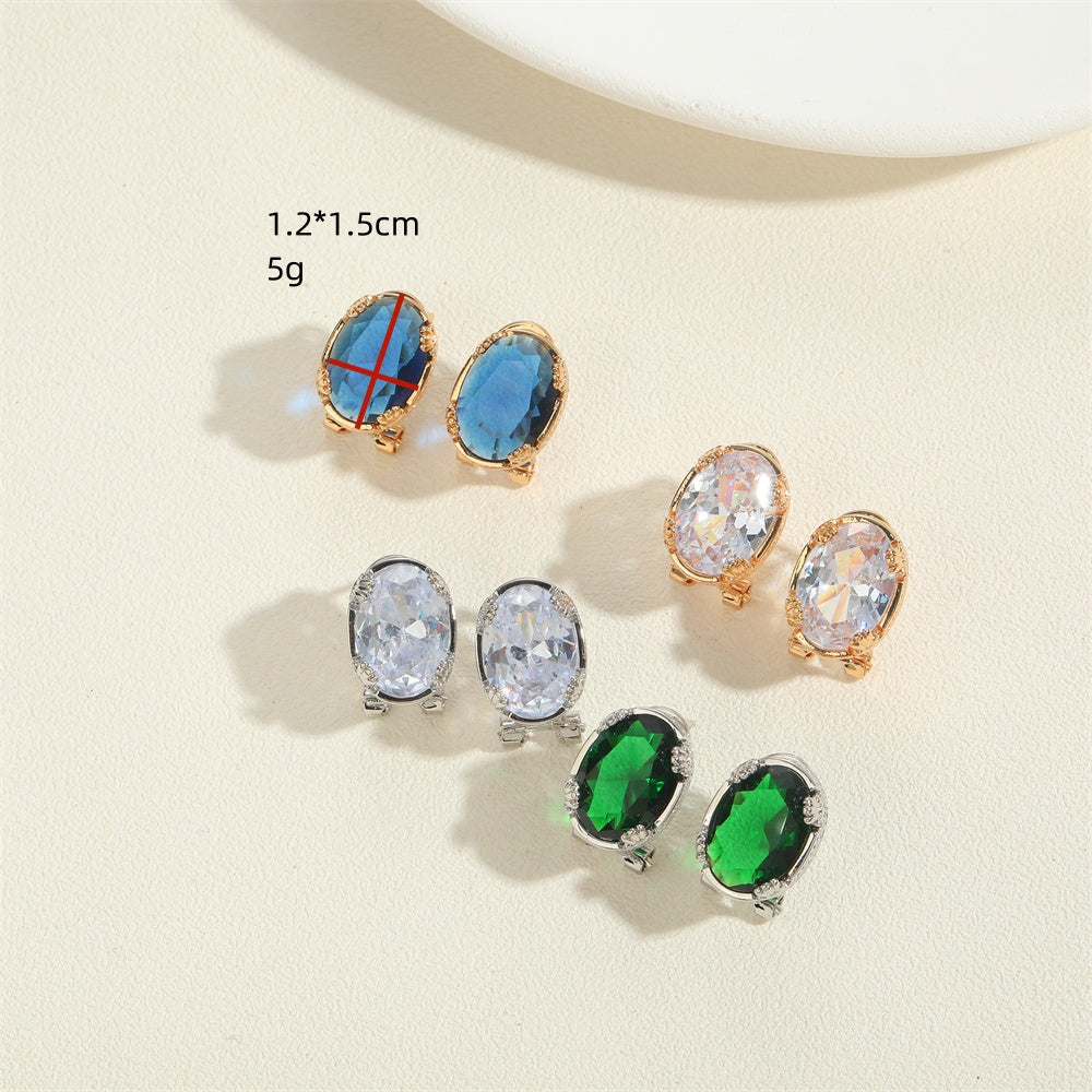 1 Pair Vintage Style Simple Style Commute Oval Inlay Copper Zircon 14K Gold Plated Ear Studs