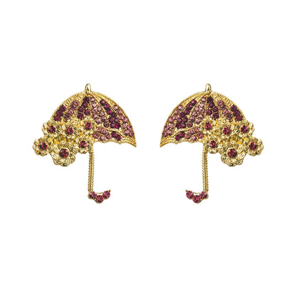 1 Pair Casual Umbrella Inlay Alloy Rhinestones Gold Plated Silver Plated Ear Studs