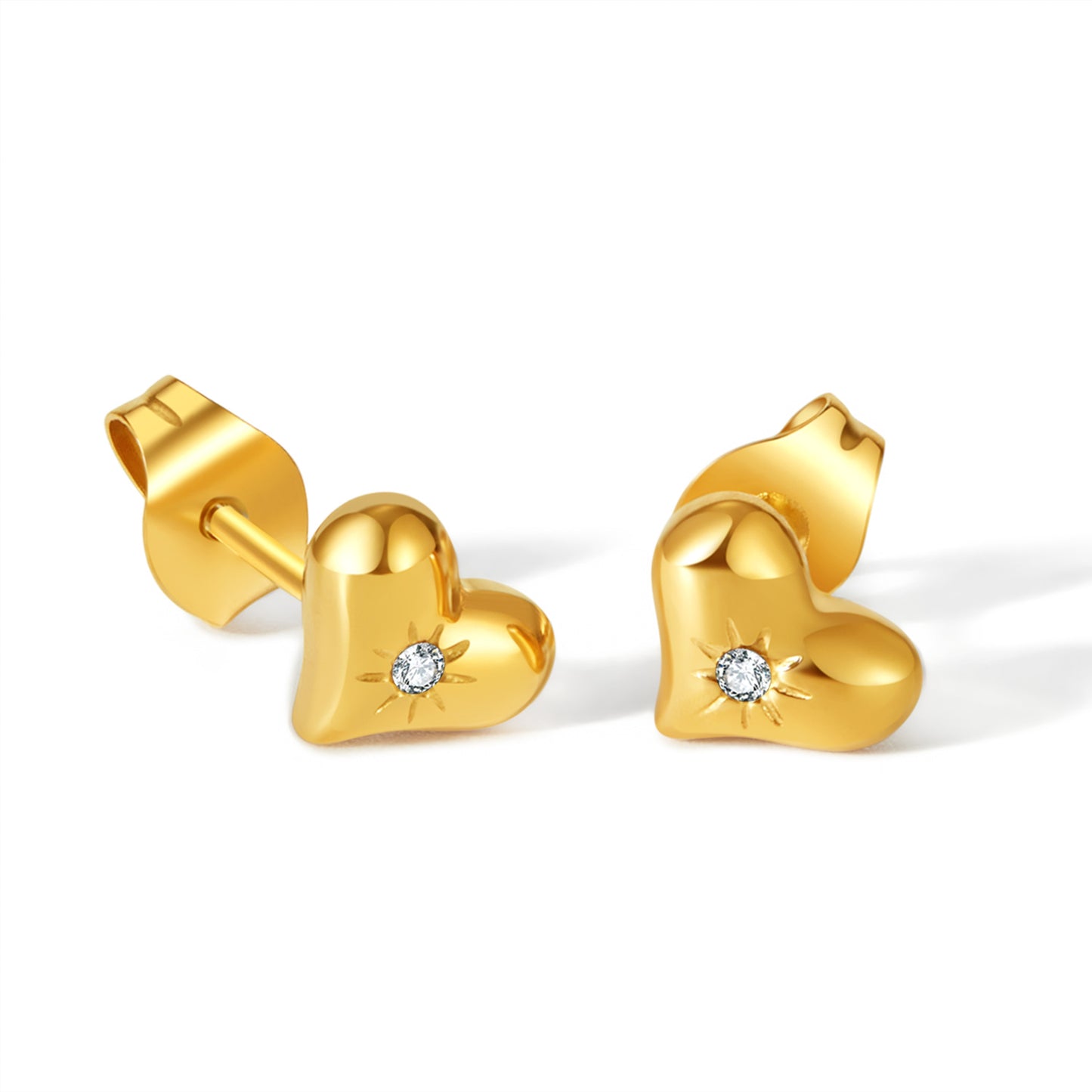 1 Pair Casual Simple Style Heart Shape Stainless Steel Zircon Ear Studs