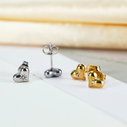 1 Pair Casual Simple Style Heart Shape Stainless Steel Zircon Ear Studs