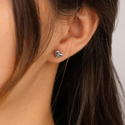 1 Pair Casual Simple Style Heart Shape Stainless Steel Zircon Ear Studs
