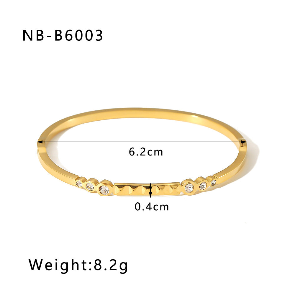 Stainless Steel 18K Gold Plated Simple Style Geometric Inlay Zircon Bangle