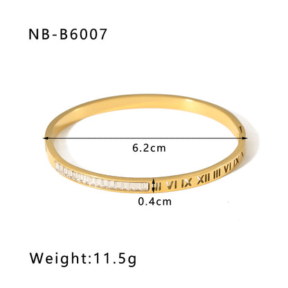 Stainless Steel 18K Gold Plated Simple Style Geometric Inlay Zircon Bangle