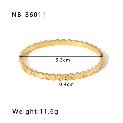 Stainless Steel 18K Gold Plated Simple Style Geometric Inlay Zircon Bangle