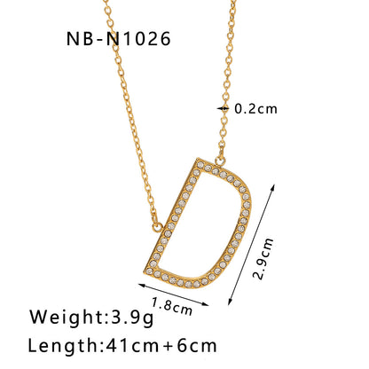 Stainless Steel Titanium Steel 18K Gold Plated Simple Style Letter Inlay Zircon Pendant Necklace