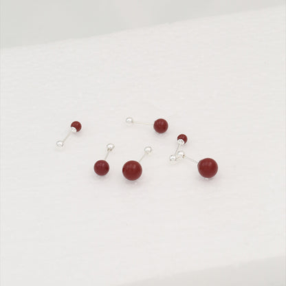 1 Pair Simple Style Round Inlay Cinnabar Cinnabar Ear Studs