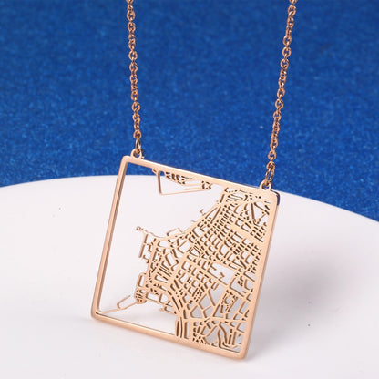 Stainless Steel 18K Gold Plated Casual Simple Style Map Pendant Necklace