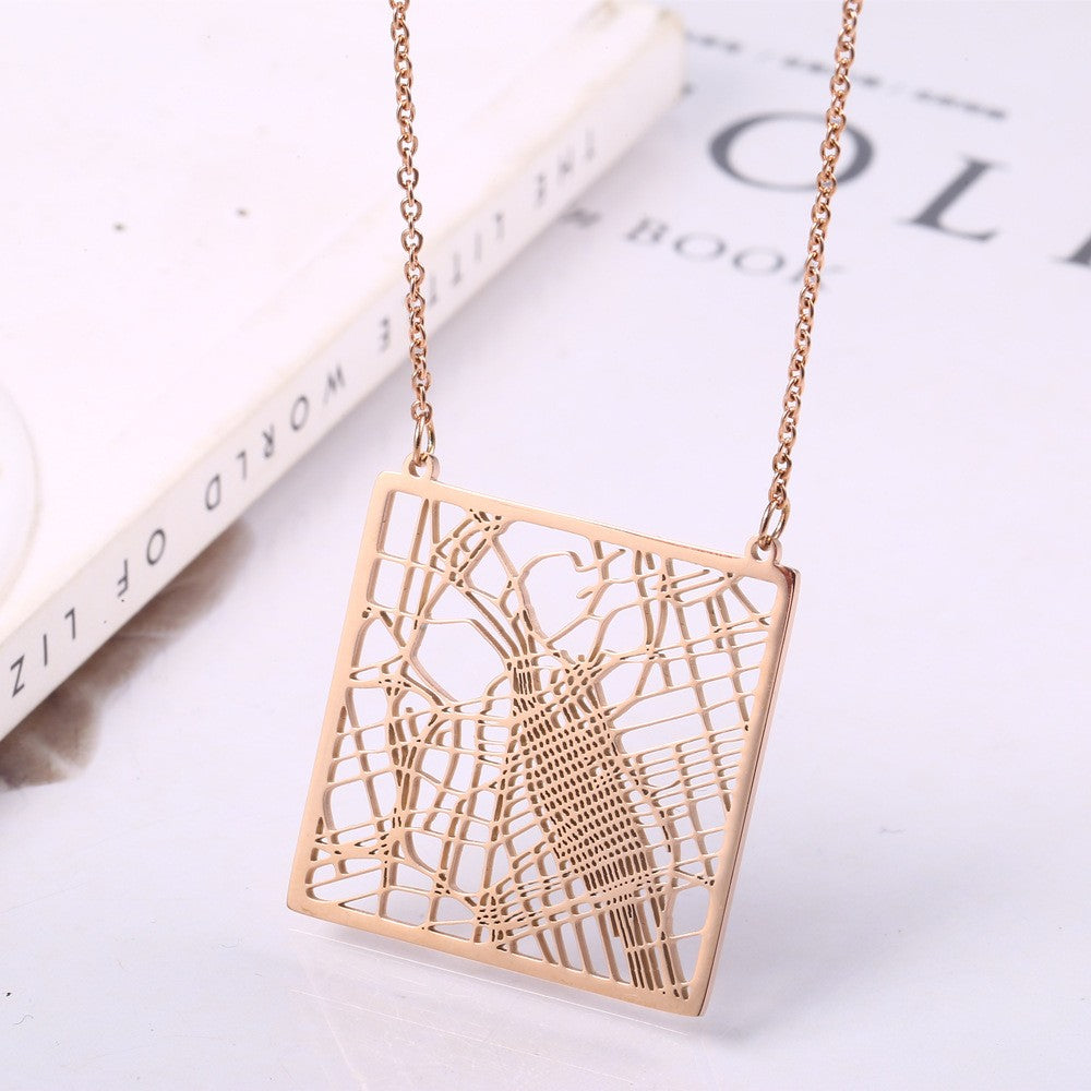 Stainless Steel 18K Gold Plated Casual Simple Style Map Pendant Necklace