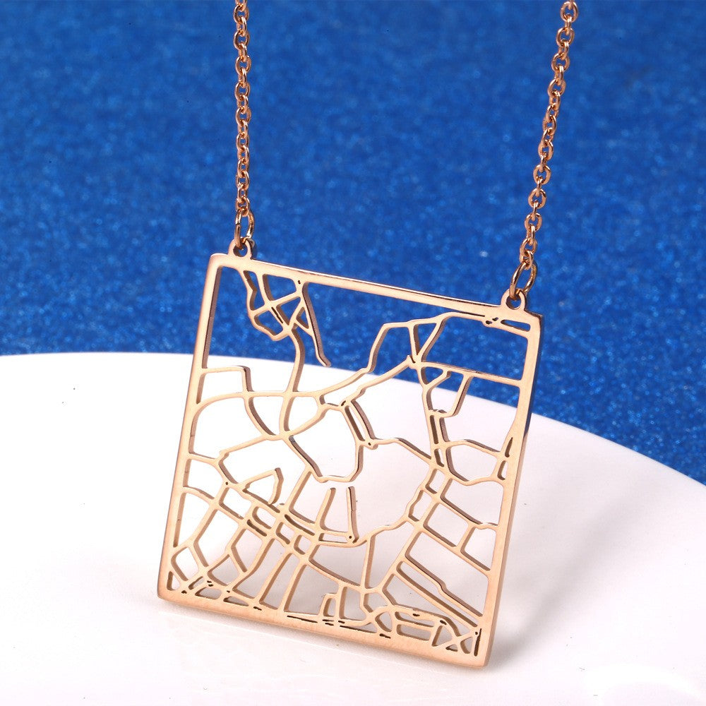 Stainless Steel 18K Gold Plated Casual Simple Style Map Pendant Necklace