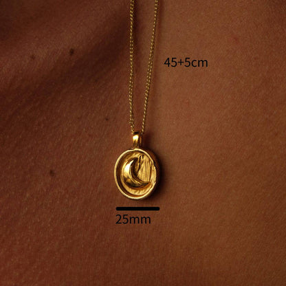 304 Stainless Steel Gold Plated Retro Streetwear Round Sun Moon Pendant Necklace