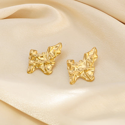 1 Pair Vintage Style Simple Style Irregular Pleated Stainless Steel 18K Gold Plated Ear Studs