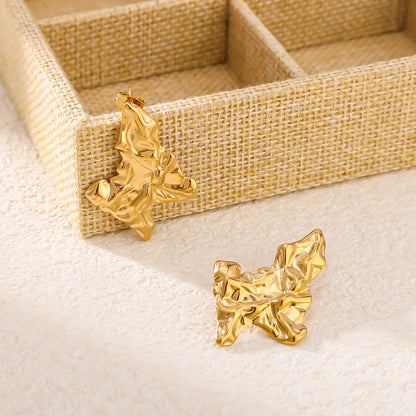 1 Pair Vintage Style Simple Style Irregular Pleated Stainless Steel 18K Gold Plated Ear Studs