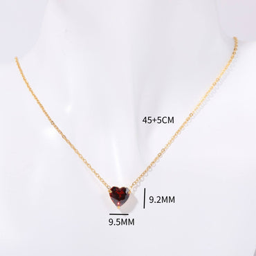 304 Stainless Steel Gold Plated Simple Style Plating Inlay Heart Shape Birthstone Pendant Necklace