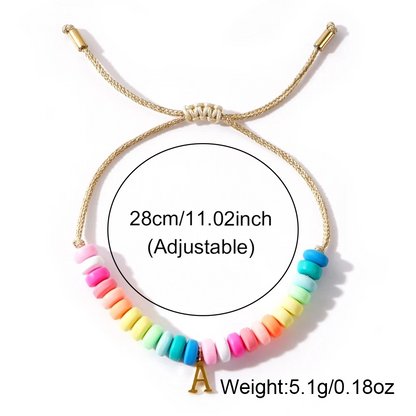 IG Style Handmade Bohemian Letter Rainbow Beaded Soft Clay Copper Beaded 18K Gold Plated Women's Bracelets