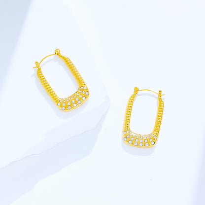 1 Pair Modern Style Simple Style British Style Solid Color Inlay Titanium Steel Zircon 18K Gold Plated Earrings